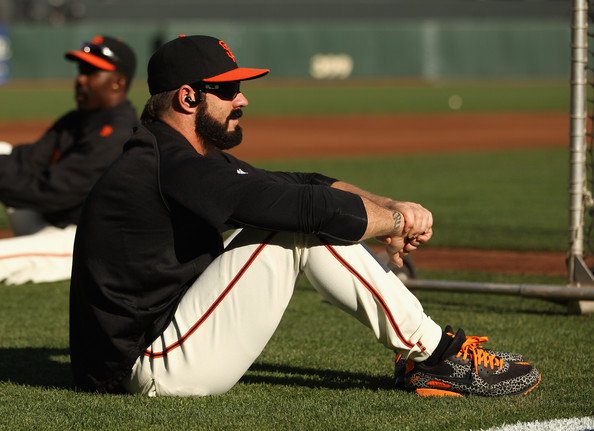 Brian Wilson's Nike Air Max 90 San Francisco Giants colorway. (Photo by Ezra Shaw)