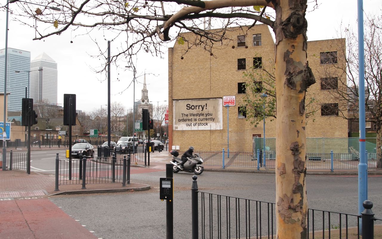 Banksy In Poplar, London. Sorry! The lifestyle you ordered is currently out of stock.