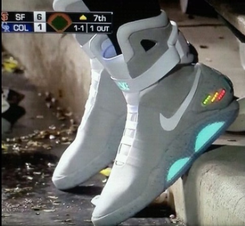 Brian Wilson's Nike Obsession, The Nike Air Mag from Back to the Future, on field. Brian Wilson's Nike Obsession, The Nike Air Mag from Back to the Future, on field.