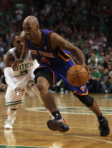 Chauncey Billups wearing the New York Knicks away colorway of his PE adidas TS Lightning Creator.